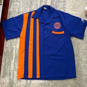 Knicks Blue and Orange Casual Button Down Bowling Shirt